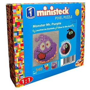 Ministeck 36801 - Mozaïek afbeelding Glow in the Dark Monster Mr. Purple, ca. 13 x 13 cm groot wasbord met ca. 340 kleurrijke steentjes, knijpplezier voor kinderen vanaf 4 jaar.