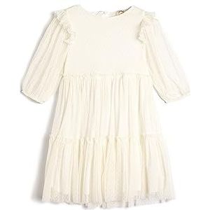 Koton Girls's midi tule ruffle detail lange mouwen ronde kraag gevoerd jurk, ecru(010), 4-5 jaar