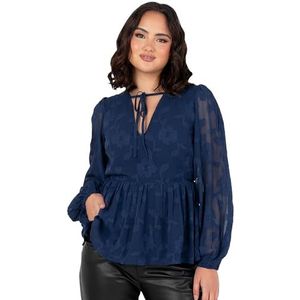 Lovedrobe Damestop met bloemenpatroon, lange mouwen, V-hals, peplum chiffon voorkant, smart casual kantoor, marineblauw, maat 36, Navy Blauw, 34
