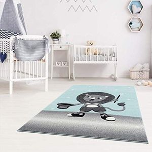 Kindertapijt leeuw mint grijs - 120x170 cm - tapijt dierenmotief kinderkamer voor jongens en meisjes