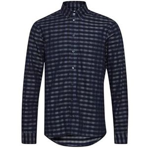 CASUAL FRIDAY Heren Anton LS geruite indigo shirt hemd, 193923 / Navy Blazer, M