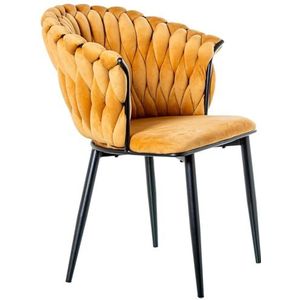 DRW Set van 2 stoelen van fluweel en metaal in mosterdgeel en zwart, 61 x 68 x 82 cm