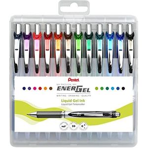 Pentel BL77-12 EnerGel Gel rollerball met drukmechanisme, 0,7 mm kogeldiameter = 0,35 mm lijndikte, navulbaar, opstelbare kunststof doos, inhoud 12 stuks, gesorteerd op kleur