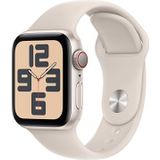 Apple Watch SE (2e generatie, 2023) (GPS + Cellular 40 mm) Smartwatch - Kast van sterrenlicht aluminium - Sterrenlicht sportbandje M/L. Conditie en slaap bijhouden, ongelukdetectie