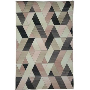 Intempora - Tapijt voor woonkamer, velours, zacht, geometrisch patroon, roze, grijs, wit, zwart, 80 x 120 cm