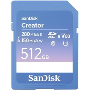 SanDisk Creator SD-UHS-II geheugenkaart 512 GB (voor DSLR- en spiegelloze camera's, 6K video, V60, UHS-II, 280 MB/s lezen, RescuePRO Deluxe, Adobe Creative Cloud)