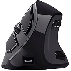 Trust Voxx Wireless Vertical Mouse, Draadloze Oplaadbare Ergonomische Muis, Anti RSI, Bluetooth of 2.4 GHz, 9 Knoppen, 1200/1600/2000/2400 DPI, PC/Mac/Macbook/Laptop/Chromebook/Computer - Zwart