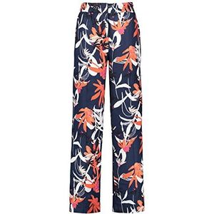 Gerry Weber Linnen broek met wijde pijpen voor dames, lange broek met bloemenpatroon, normale lengte, Blauw/rood/oranje opdruk., 46