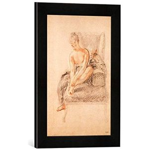 Ingelijste afbeelding van Jean Antoine Watteau Semi-Nude Woman Seated on a Chaise Longue, Holding her Foot, Art Print in hoogwaardige handgemaakte fotolijsten, 30x40 cm, mat zwart