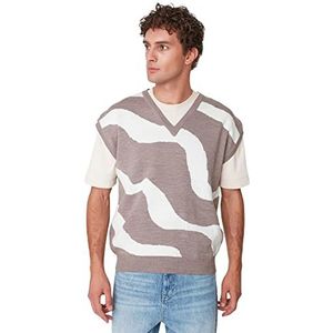 Trendyol Heren-V-hals Colorblock getailleerde trui vest, nertkleur, XL, nertskleur, XL