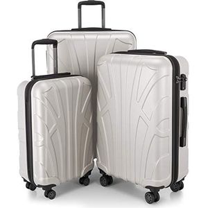 Suitline 3-delige kofferset Trolley-set trolleykoffer Harde koffer Reiskoffer, TSA, 55cm + 66cm + 76cm, 100% ABS, mat wit