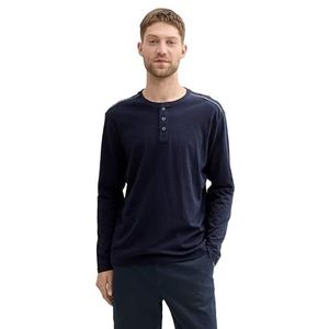 TOM TAILOR Henley shirt met lange mouwen, 10690 - Knitted Navy, XXL
