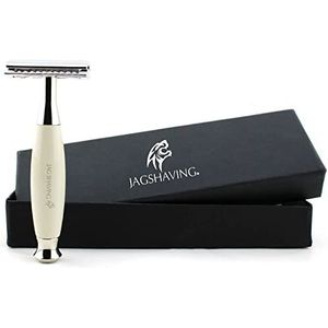 Jag Shaving Scheermesset, Double Edge scheermesjes, scheermes, lederen etui, voor scheermes, voor mannen en vrouwen, reisschaaf, witte kleur