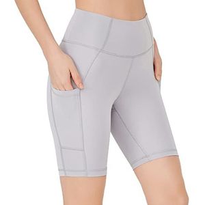 LOS OJOS Fietsbroek voor dames, korte hardloopbroek met zakken, hoog getailleerde biker, yoga- en hardloopshorts voor dames, kort, grijs, S