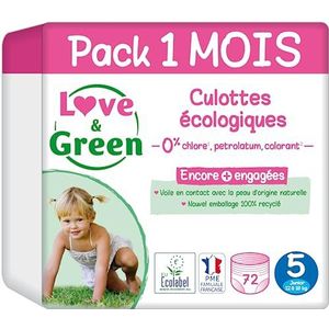 Love & Green - Gezonde en ecologische luiers maat 6 (+16 kg) Verpakking van 1 maand (64 slipjes) - Absorberend, lekvrij en vrij van ongewenste ingrediënten (verpakking kan variëren)