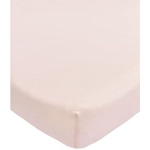Meyco Baby Uni Hoeslaken voor de box matras (laken met zachte jersey-kwaliteit, 100% katoen, perfecte pasvorm door elastiek rondom, ademend, afmetingen: 75 x 95 cm), Soft Pink