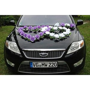 DUPPEL hart auto sieraden jonggehuwden roos decoratie autoversiering bruiloft car auto wedding deco ratan (paars/zuiver wit)