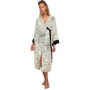 Trendyol Groot blad kimono en kaftan met motief dames, Zwart en Wit, M