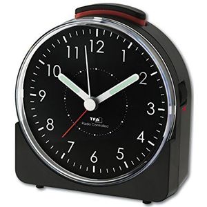 TFA Dostmann analoge zendergestuurde wekker SUNRISE, 60.1513.01, met stil ""sweep"" uurwerk, schermverlichting en lichtgevende wijzers, alarm met snooze-functie, zwart, (L) 102 x (B) 46 x (H) 110 mm