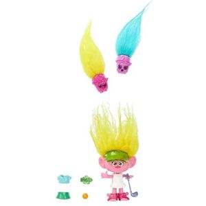 Mattel DreamWorks Trolls Band Together Haarploppers Viva, kleine pop met kleding die aan en uit kan, en 3 verrassende accessoires HNF11