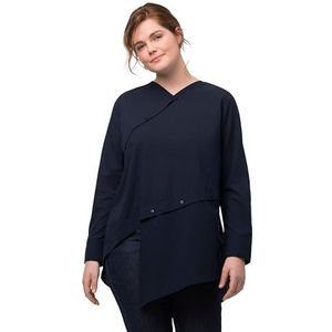 Ulla Popken Damesblouse met asymmetrische knooplijnen blouse, marine, regular, marineblauw, 54/56 NL