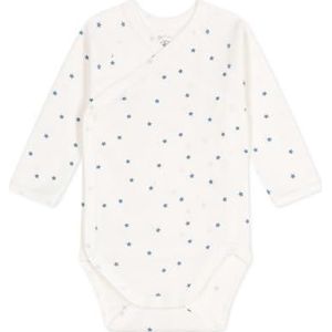 Petit Bateau Babybody met lange mouwen, uniseks, voor kinderen, Wit/Blauw, 0 Maanden