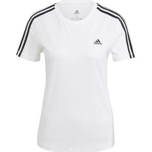 adidas Essentials Slim 3-Stripes T-shirt voor dames (1 stuk), wit/zwart, XS kort