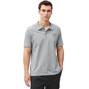 Koton Heren Polo hals T-shirt Slim Fit Knoop Korte Mouw Landschap Geborduurd, Grau (024), L