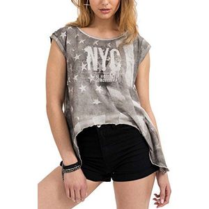 trueprodigy NYC is Dancing t-shirt voor dames met print korte mouwen ronde hals vrouwen casual vrije tijd top modieus shirt met opdruck crew neck tee slim fit kleding, Kleur:Donker grijs, Maat:XS