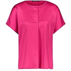 Taifun Blouseshirt voor dames, met materiaalmix, korte mouwen, overgesneden schouders, T-shirt met korte mouwen, ronde hals, effen kleuren, Lichtgevend Roze, 42