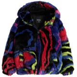 Regenboogbontjas - Multicolor - Korte Jas - Synthetisch Bont - Met Capuchon