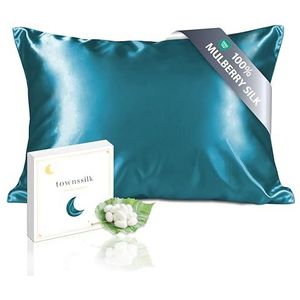 townssilk - Kussensloop - Pauwblauw - 100% Pure Moerbeizijde - 50 x 60 cm - Dubbelzijdig