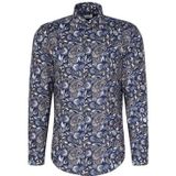Seidensticker - Flanellen Herenhemd - Blauw - Slim Fit - Lange Mouwen - 100% Katoen