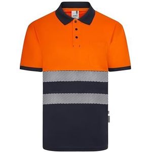 VELILLA 305533; poloshirt van gerecycled polyester, tweekleurig, korte mouwen, segmentband, marineblauw en neonoranje, maat 3XL, marineblauw en neonoranje, 3XL