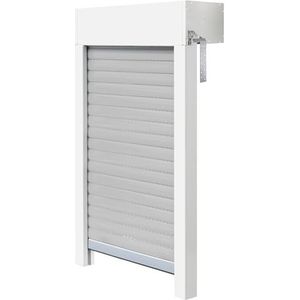 Schellenberg 39058 Opzetrolluikset voor ramen, rolluiksysteem Mini, PVC, 90 x 100 cm, wit/grijs, in te korten in hoogte, breedte, incl. EPS-isolatie en accessoires voor zelfmontage