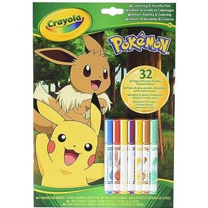 CRAYOLA - Pokemon Activiteitenboek, 32 Pagina's om in te Kleuren en 7 Wasbare Stiften, 04-2746G