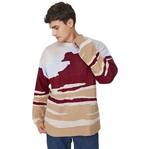 Trendyol Heren Crew Neck Colorblock Oversized Sweater Sweater, Multi-Color, XL, Meerkleurig, XL
