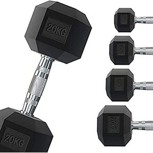 G5 HT SPORT Professionele zeshoekige halter, met rubber, 1 tot 50 kg, voor fitnessstudio's of thuisgymnastiek, ergonomische antislip handgreep, per stuk verkocht (5 kg)