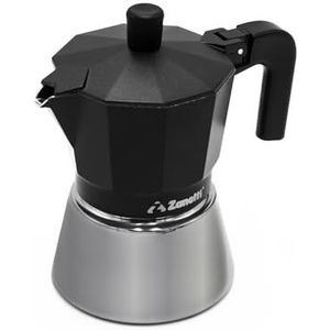 Zanetti, Star Espressokoker, inductie, 6 kopjes, espressokoker met ketel van roestvrij staal en ergonomische handgrepen, geschikt voor inductiekookplaten, 6 kopjes, kleur: zwart