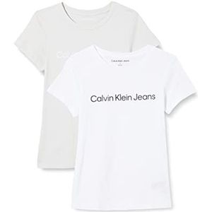 Calvin Klein Jeans Dames T-shirt, Cirrus Grijs/Helder Wit, XXS