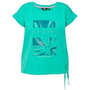 Ulla Popken, Dames grote maten, korte top om vast te binden met print, oversized, turquoisegroen, 46/48 NL