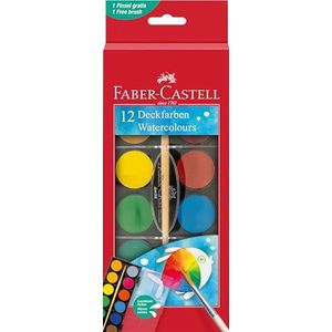 Faber-Castell 125018 - Aquareldoos 12 kleuren, incl. penseel, kleurdoos voor school en vrije tijd