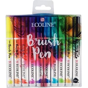 Ecoline Brush Pen Set van 10 - Basiskleuren | Penseelstiften met Aquarelverf voor Bullet Journal, Handlettering, Kleurboeken & Tekenen