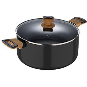 BERGNER Earth Keukenpan, 28 cm met deksel, zwart, van geperst aluminium met ergonomische houten handgrepen, geschikt voor alle soorten keuken