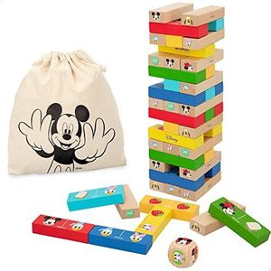 WOOMAX Disney 48731 Mickey Bouwstentoren, stapelbaar bouwspel voor kinderen, 4 jaar, houten blokken, houten speelgoed