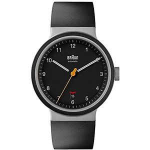 Braun Heren 40mm automatisch horloge met zwarte rubberen band BN0278, Zwart, riem