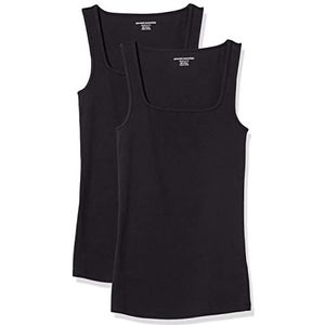 Amazon Essentials Tanktop voor dames, slimfit, vierkante hals, 2 stuks, zwart, XXL