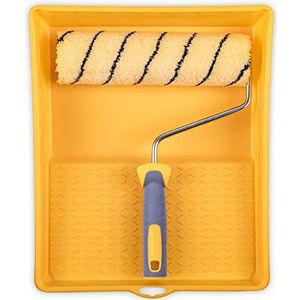 HARDY WORKING TOOLS Schilderset, verfrol, verfbak en verfrollen van polyester, poolhoogte 13 mm, lengte 25 cm, diameter 48 mm, geel-zwart-grijs, A0180-521000