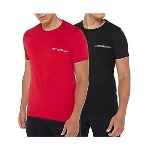 Emporio Armani Heren T-shirt (2 stuks), zwart/rood, S