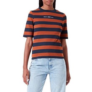 TOM TAILOR Denim Dames T-shirt met opstaande kraag en print 1032840, 30204 - Blue Brown Block Stripe, L